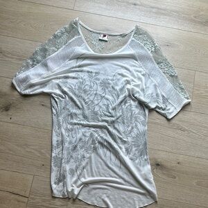 Women's White/gray Floral Lace Sleeve Top from Free People